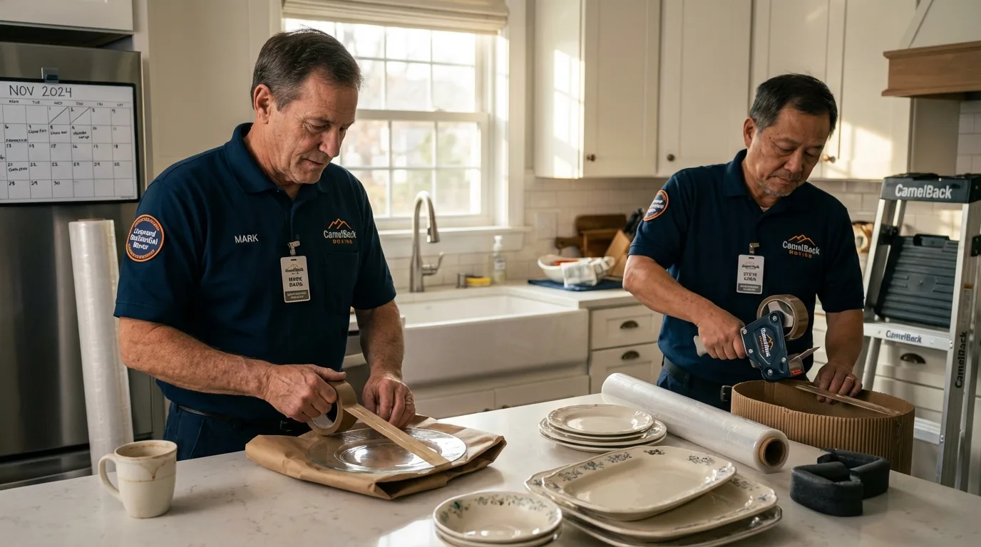 Professional crew packing kitchen dishware in East Spencer, NC